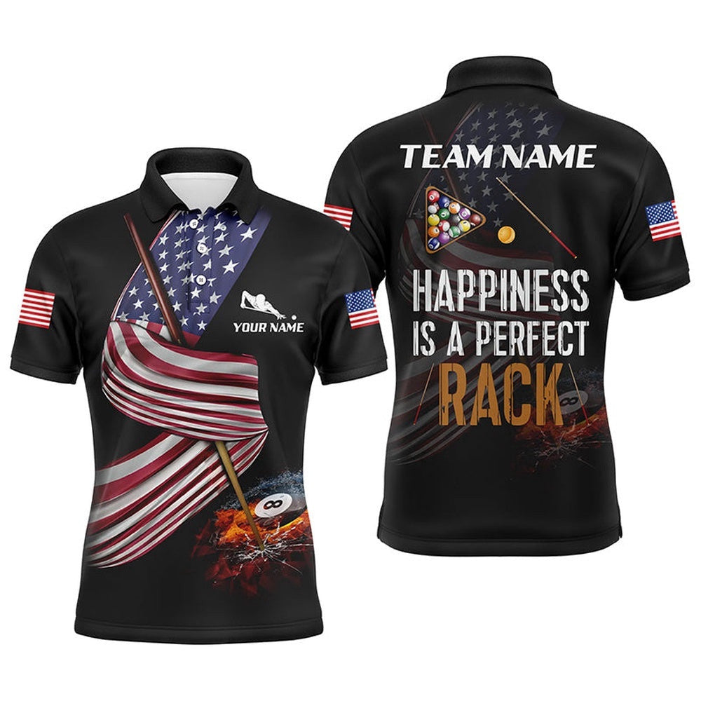 Billiard American Flag 3D Polo Shirts, Best Patriotic Gifts For Pool Player, Personalized Billiard Polo Shirt