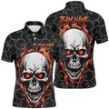 Bowling Pattern Red Flame Skull Custom Bowling Polo Shirts For Men, Bowling Team Shirts Polo Shirt, Personalized Bowling Team Shirt