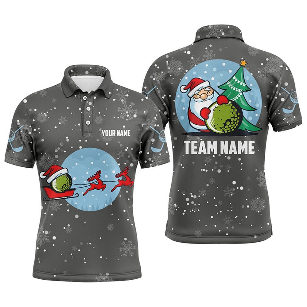Grey Christmas Men's Golf Polo Shirts With Reindeer & Santa Custom Golf Tops For Men Golfing Gifts, Golf Polo Shirt, Golf Shirts