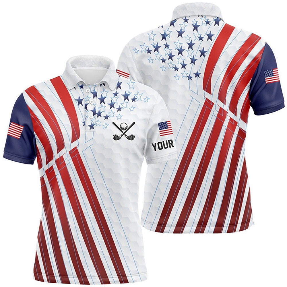 American Flag Men's Golf Polo Shirts Custom Red, White And Blue Patriotic Best Men's Golf Wear, Golf Polo Shirt, Golf Shirts