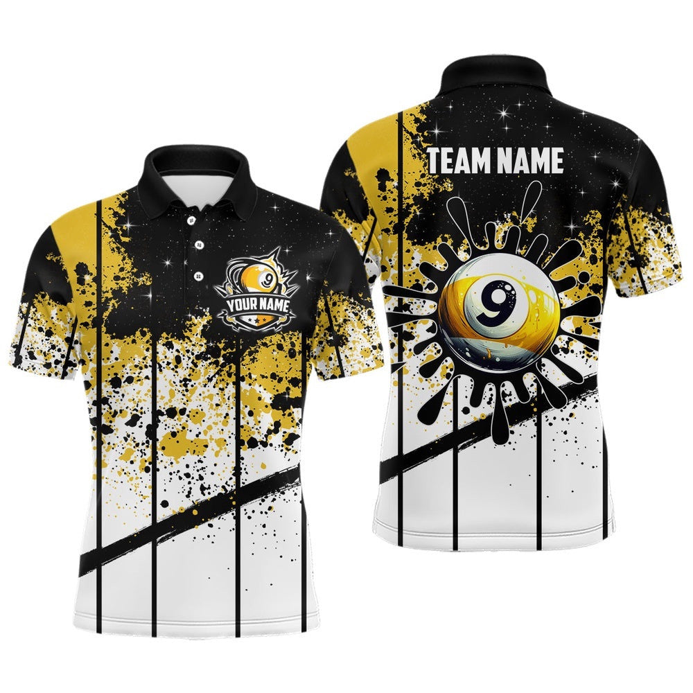 Billiard 9 Ball Grunge Style Polo Shirts, 9 Ball Pool Billiard Attire Polo, Personalized Billiard Polo Shirt