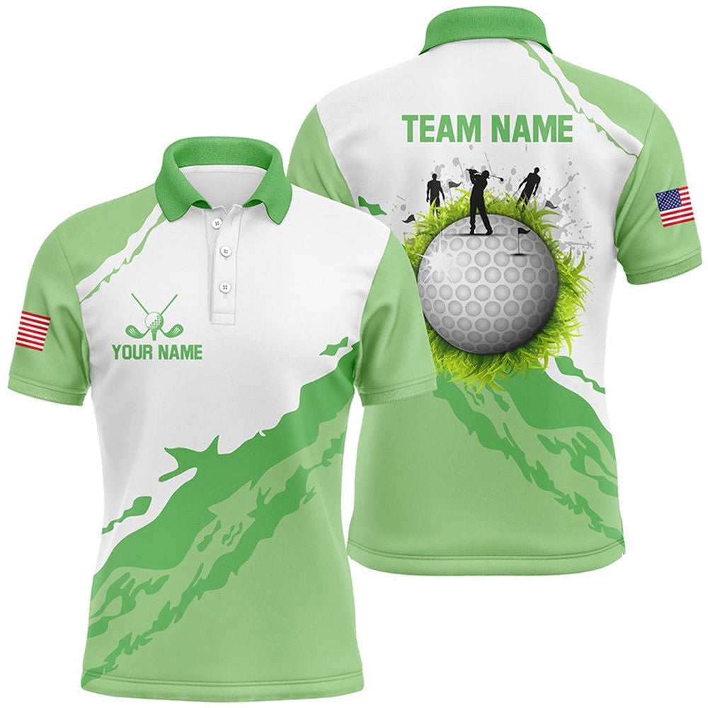 Green And White Men's Golf Polo Shirts Custom Team Golf Jerseys, Golf Attire For Men, Golf Polo Shirt, Golf Shirts