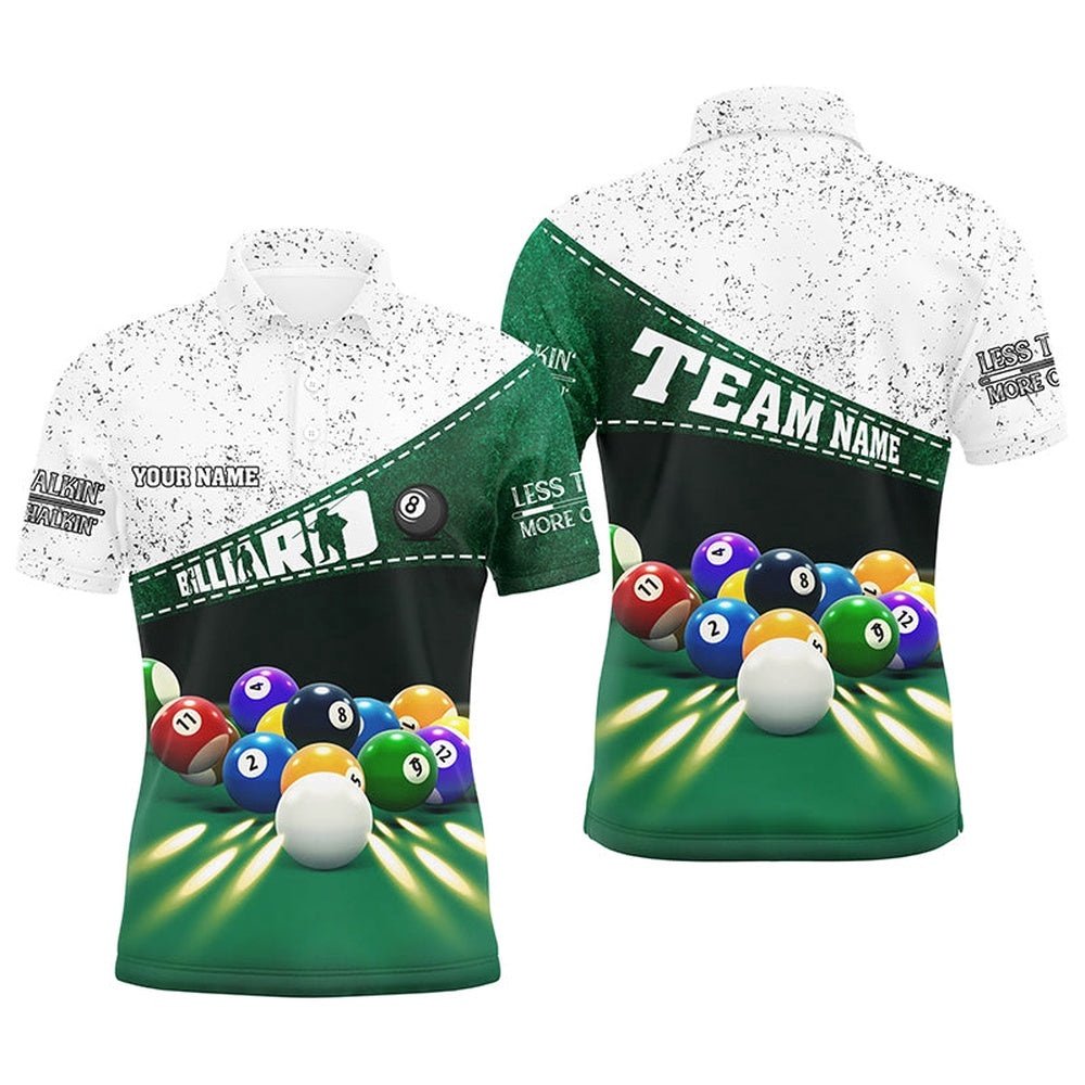 Billiard Balls 3D Polo Shirts, Custom Less Talk More Chalk Billiard Polo, Personalized Billiard Polo Shirt