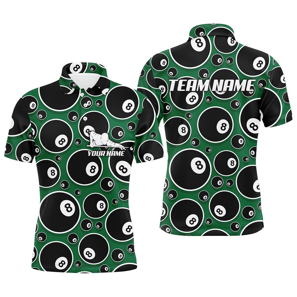 Billiard Pool 8 Ball Pattern Polo Shirts, Custom Player Billiards Polo, Personalized Billiard Polo Shirt