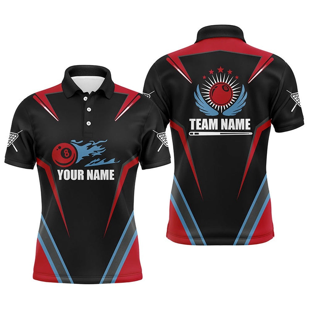 Billiard Ball 8 Flame Polo Shirts, Custom Pool Billiard Polo, Personalized Billiard Polo Shirt