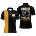 Funny Black Yellow Retro Bowling Polo Shirts For Men Custom My Drinking Team Has A Bowling Problem, Personalized Bowling Team Shirt