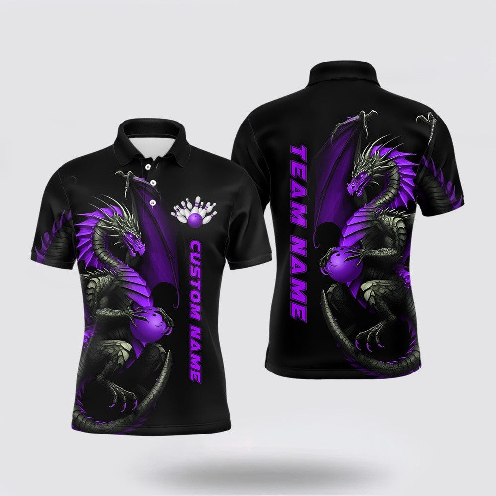 Bowling Polo Shirt, Custom Purple Dragon Bowling Polo Shirts Men Team Bowling Jerseys Bowler Outfit Bowling Apparel