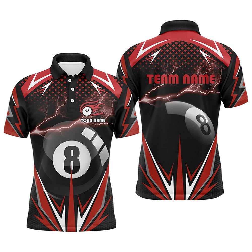 Billiard 8 Ball Pool Thunder Red Polo Shirts, Custom Billiards 3D Shirts, Personalized Billiard Polo Shirt