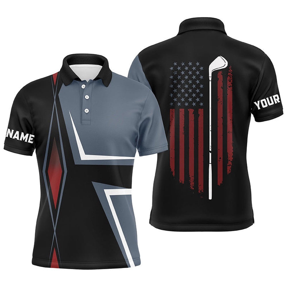 American Flag Men's Golf Polo Shirts Custom Golf Club Patriotic Golf Team Shirt, Golf Attire For Men, Golf Polo Shirt, Golf Shirts