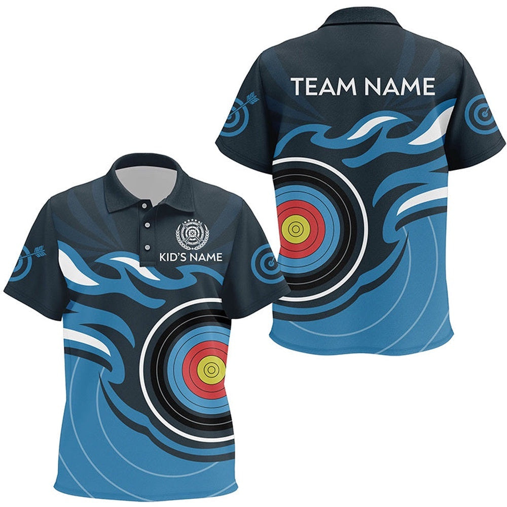 Archery Target Blue Flame Polo Shirts Custom Archery Shirts For Team, Custom Archery Team Polo Shirt