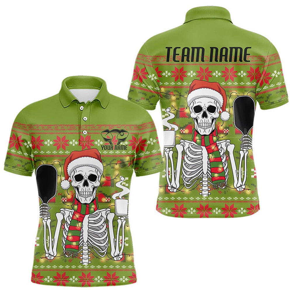 Funny Custom Ugly Sweater Pattern Skull Christmas Pickleball Polo Shirts For Men, Pickleball Polo Shirts