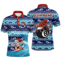 Funny Christmas Santa Surfing Swell Billiard Polo Shirts Custom Billiard Merry Christmas Shirts, Personalized Billiard Polo Shirt