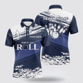 Bowling Polo Shirt, Men Bowling Short Sleeve Polo Shirt Custom Name Navy And White Team Men Bowlers Jersey This Is My Roll