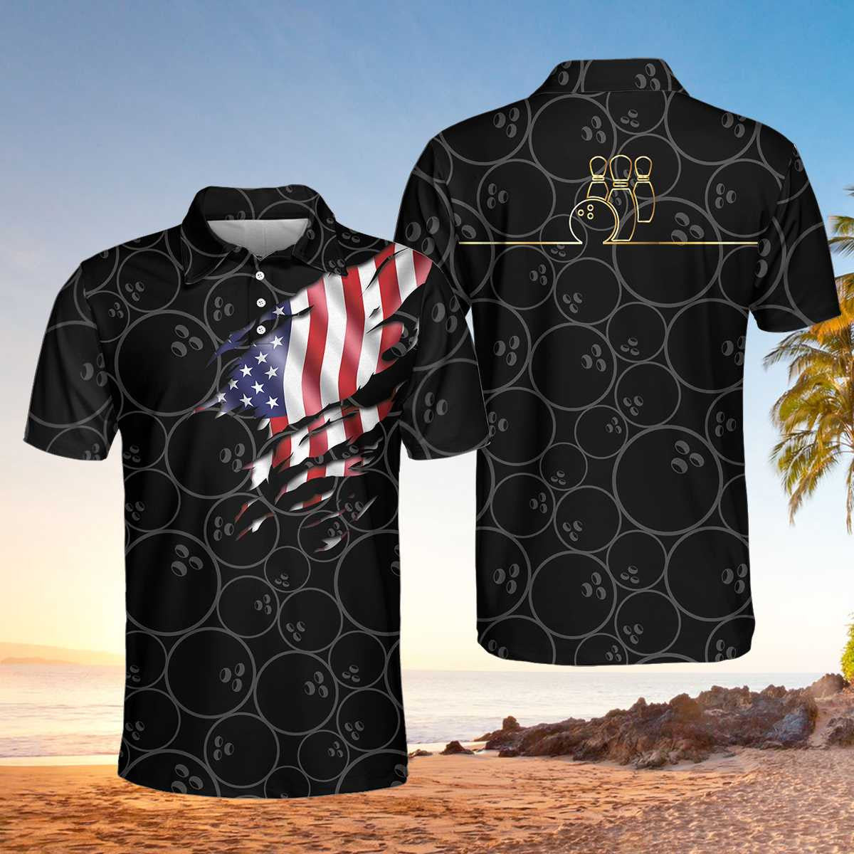 Bowling American Flag Men's Polo Shirts - Gifts For Young Adults