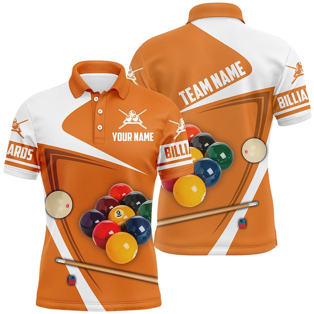 Billiard Ball Orange Version 3D Polo Shirts Custom Billiard Team Uniform Shirts, Personalized Billiard Polo Shirt