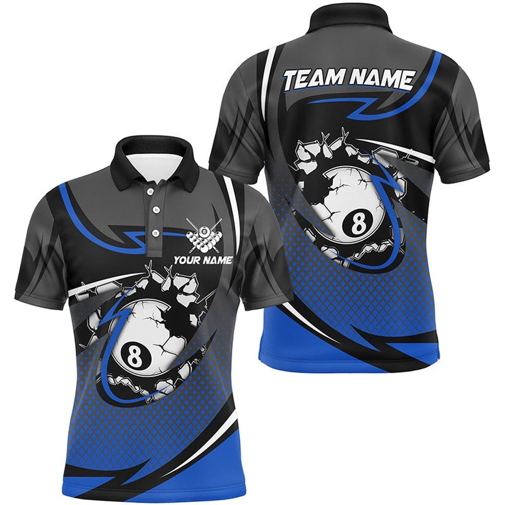 Funny 8 Ball Pool Blue Billiard Polo Custom Polo Shirts Team League Billiard Shirts, Personalized Billiard Polo Shirt
