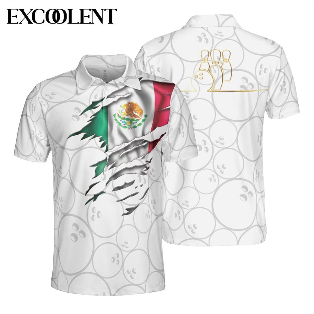 Bowling Mexico Flag White Background Men's Polo Shirts - Gifts For Young Adults