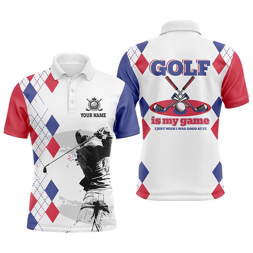 Argyle Pattern Men's Personalized Basic Golf Shirts For Men, Golfer Gifts, Golf Polo Shirt, Golf Shirts