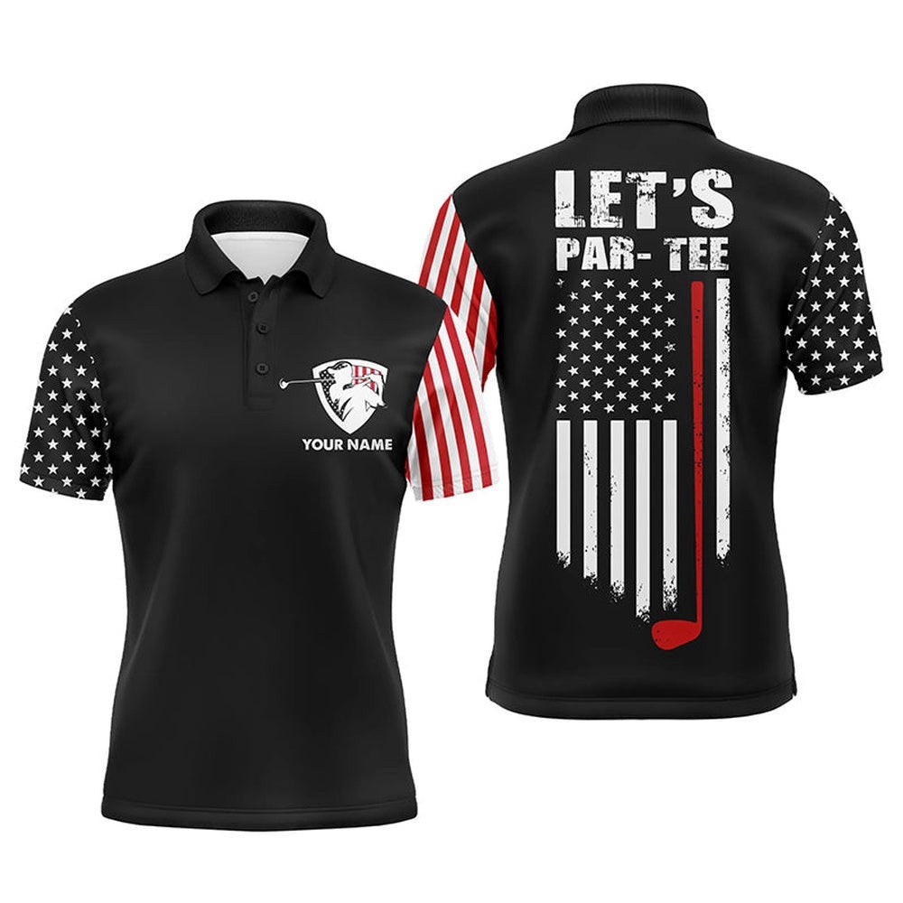 American Flag Golf Polo Shirt For Men Custom Let'S Par Tee Patriotic Men's Golf Shirts Black, Golf Polo Shirt, Golf Shirts
