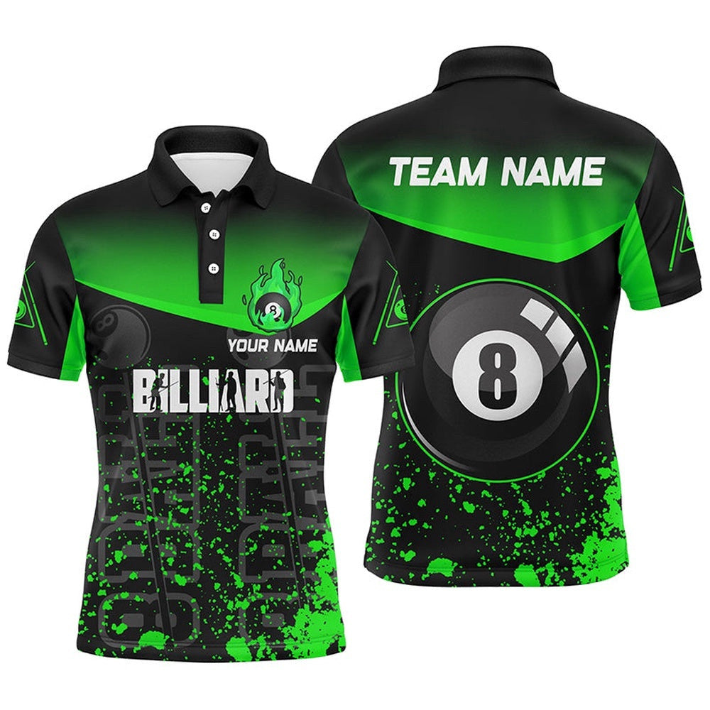 Green Fire 8 Ball Pool 8 Ball Billiard Team Shirts, Personalized Billiard Polo Shirt