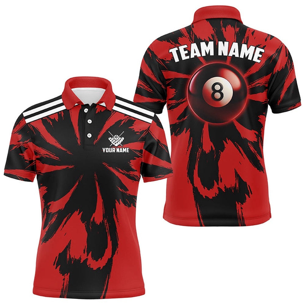 Funny Storm Red 8 Ball Pool Billiard Shirts Custom Unique Team Billiard Polo, Personalized Billiard Polo Shirt