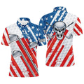American Flag Golf Skull Patriotic Golf Clubs Men Polo Shirts Custom Team Golf Polo Shirt, Golf Polo Shirt, Golf Shirts