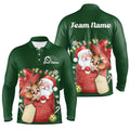 Funny Santa And Reindeer Custom Funny Pickleball Long Sleeve Polo Shirts For Men Pickleball Gifts, Pickleball Polo Shirts