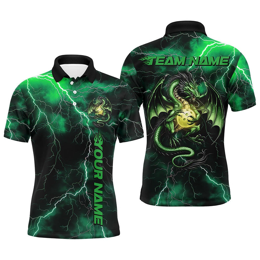 Green Thunder Lightning Custom Dragon Pickleball Polo Shirts For Men, Pickleball Team Outfit, Pickleball Polo Shirts