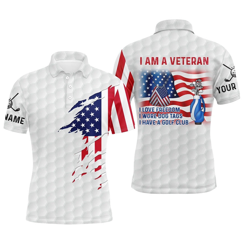 I Am A Veteran American Flag Patriotic Men's Golf Polo Shirt White Golf Shirts For Men Golf Gifts, Golf Polo Shirt, Golf Shirts