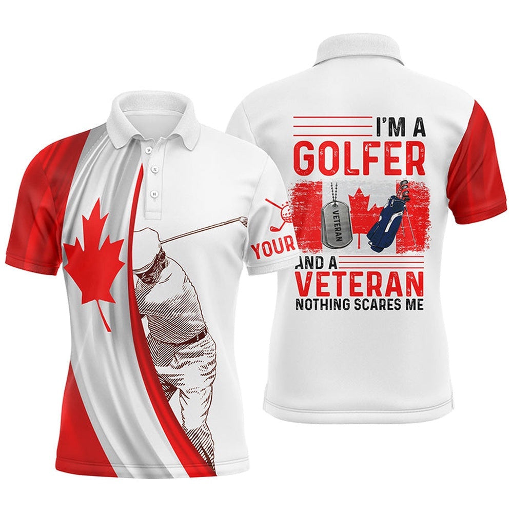 Im A Golfer And A Veteran Canada Flag Men's Golf Polo Shirt Custom Patriotic Golf Tops For Men, Golf Polo Shirt, Golf Shirts