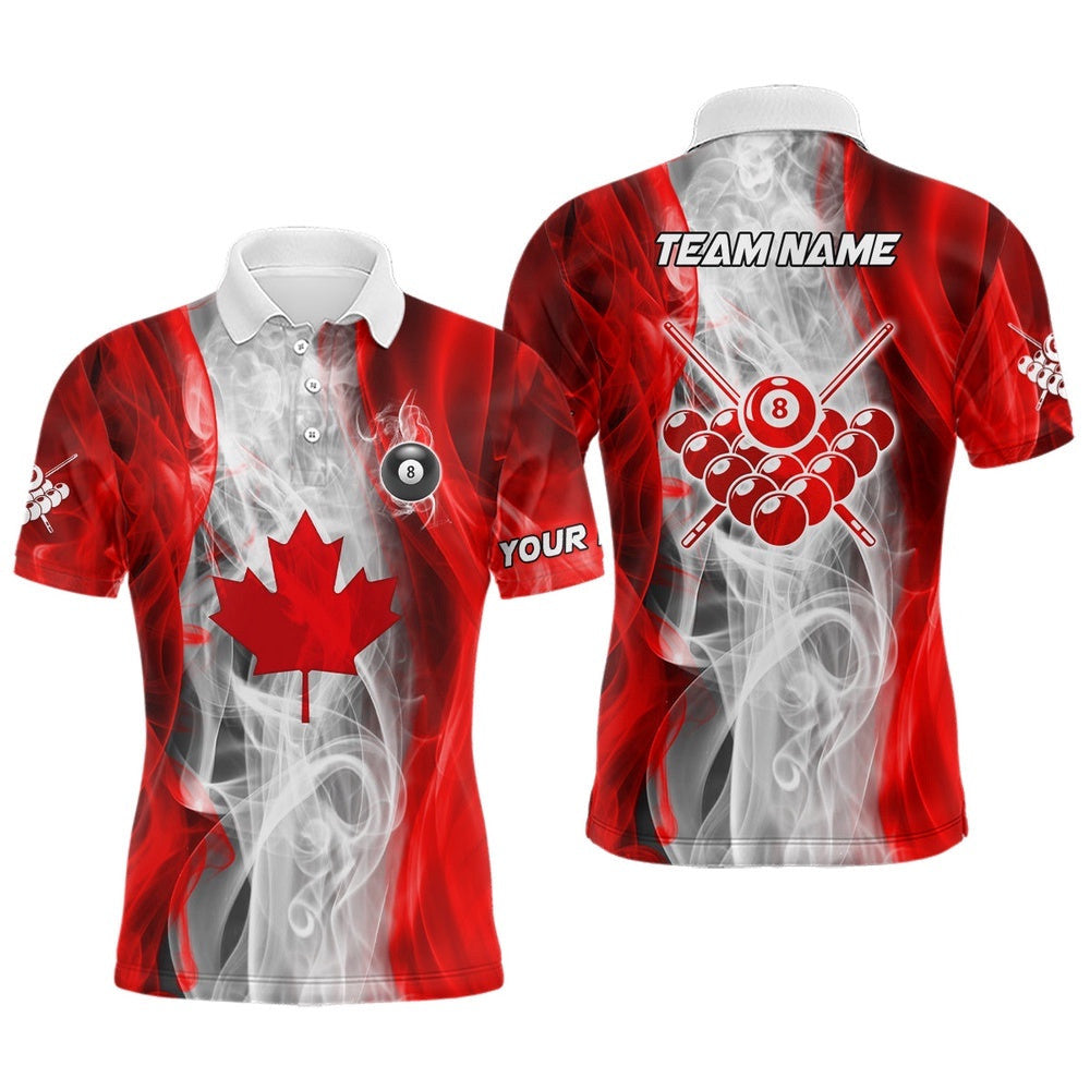Billiard Smoke Canadian Flag Polo Shirts Custom Patriotic Billiard Shirts, Personalized Billiard Polo Shirt