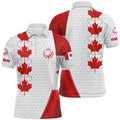 Canadian Flag Men's Golf Polo Shirt Custom Maple Leaves Patriotic White Golf Ball Skin Shirt For Men, Golf Polo Shirt, Golf Shirts