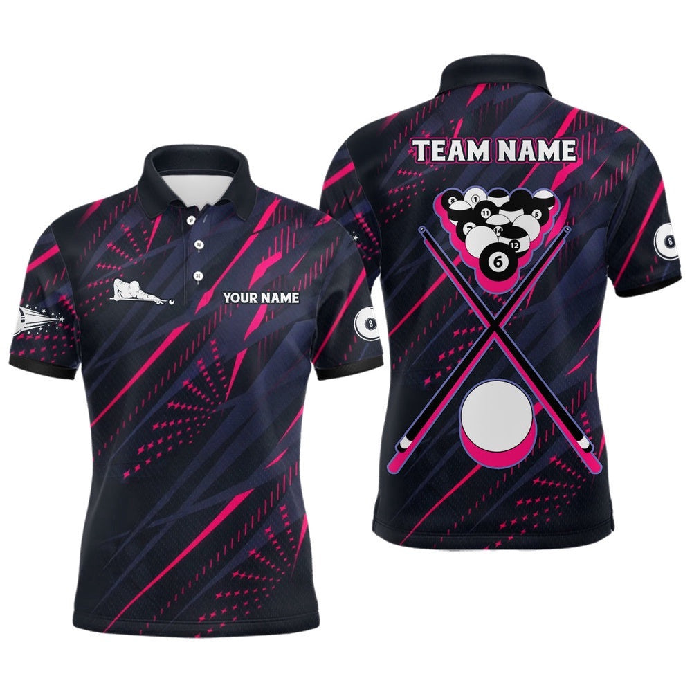Billiard Balls Pink 3D Polo Shirts, Custom 8 Ball Pool Billiards Polo, Personalized Billiard Polo Shirt