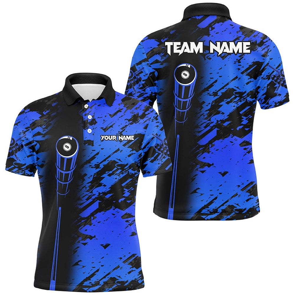 Billiard Tournat Polo Shirts, Best 8 Ball Billiard Shirts For Team Blue, Personalized Billiard Polo Shirt