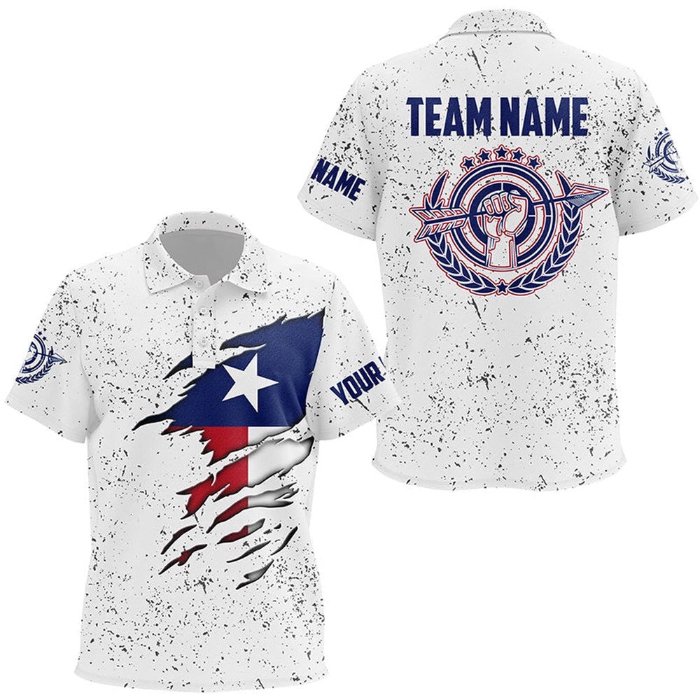 Grunge Texas Archery Polo Shirts, Patriotic Texas Flag Shirts For Archers, Custom Archery Team Polo Shirt