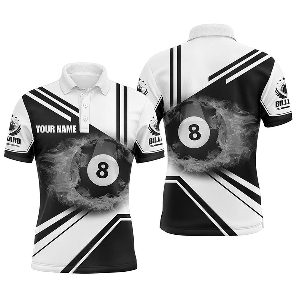 Billiard Black 8 Ball Flame Billiard Polo & Quarter Zip Shirts, Personalized Billiard Polo Shirt