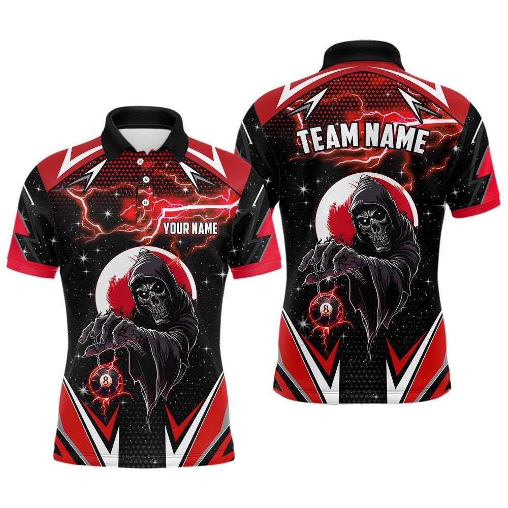 Grim Reaper Red Billiard Polo Custom Billiard Polo Shirts Team League Billiard Shirts, Personalized Billiard Polo Shirt