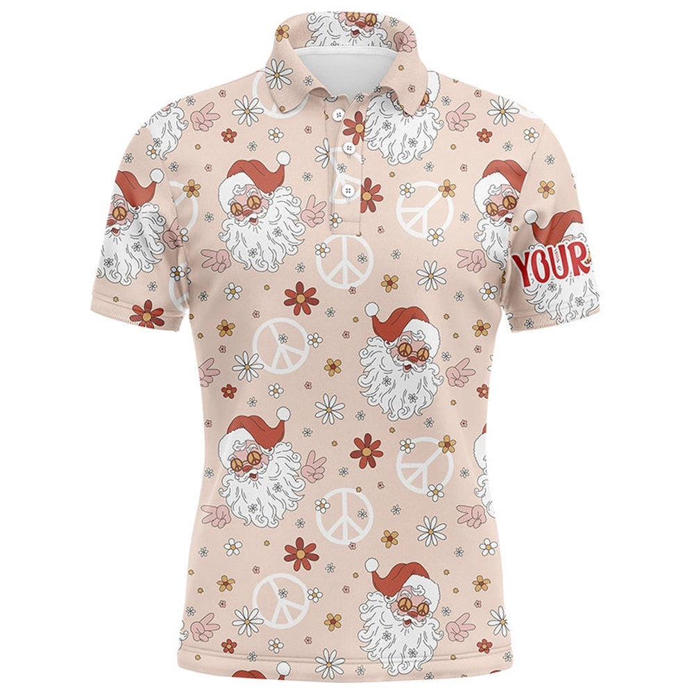 Hippie Santa Floral Christmas Golf Men Polo Shirt Custom Funny Cute Men's Golf Tops Golf Gifts, Golf Polo Shirt, Golf Shirts