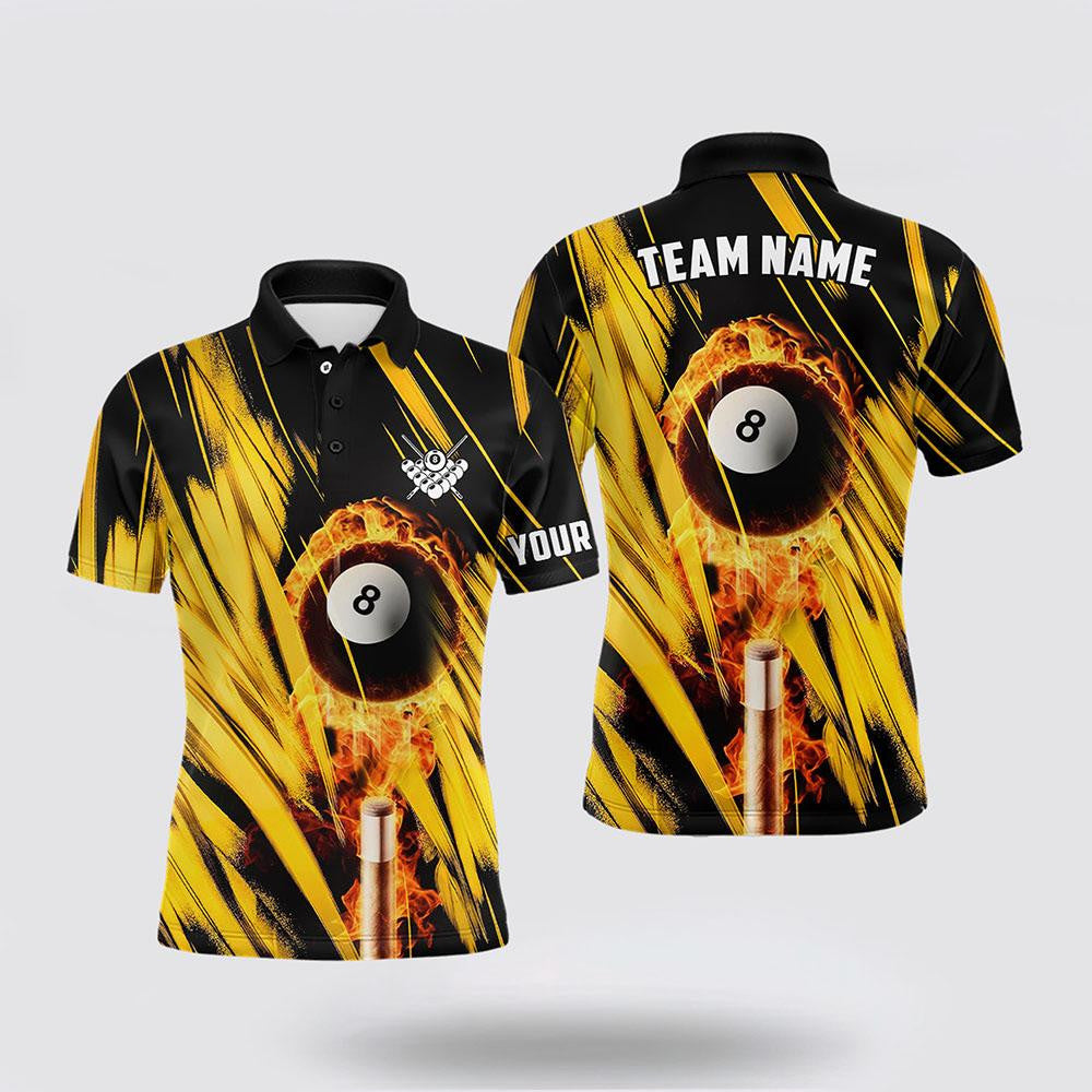 Billiard Polo Shirts, Billiard Ball Fire And Cue Black Yellow Men Polo Shirts, Billiard Shirt Designs