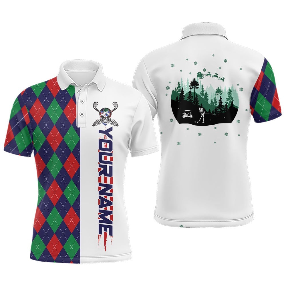 Christmas Argyle Pattern Men's Golf Polo Shirt Custom Christmas Apparel Gift For Golf Lovers, Golf Polo Shirt, Golf Shirts