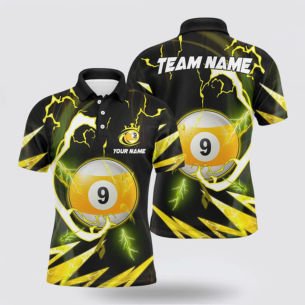 Billiard Polo Shirts, 9 Ball Pool Yellow Thunder 3D Men Polo Shirts, Billiard Shirt Designs