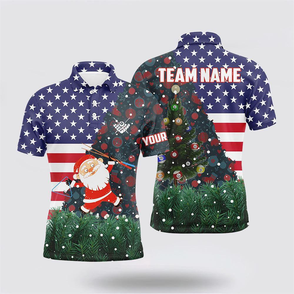 Billiard Polo Shirts, Personalized Santa American Flag Billiard Polo Shirts, Billiard Shirt Designs