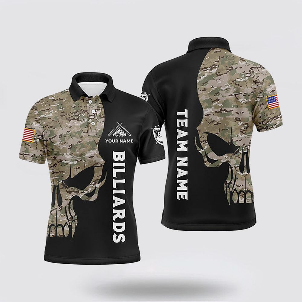 Billiard Polo Shirts, Billiard Balls Skull Camouflage, Billiard Shirt Designs