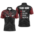 Billiard Black Red Tribal Pattern Custom Name Polo Shirts, Custom Funny Billiard Shirts, Personalized Billiard Polo Shirt