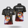 Billiard Polo Shirts, 8 Ball On Blue And Red Fire With Heart Beat Pattern Billiard 3D Polo Shirts, Billiard Shirt Designs