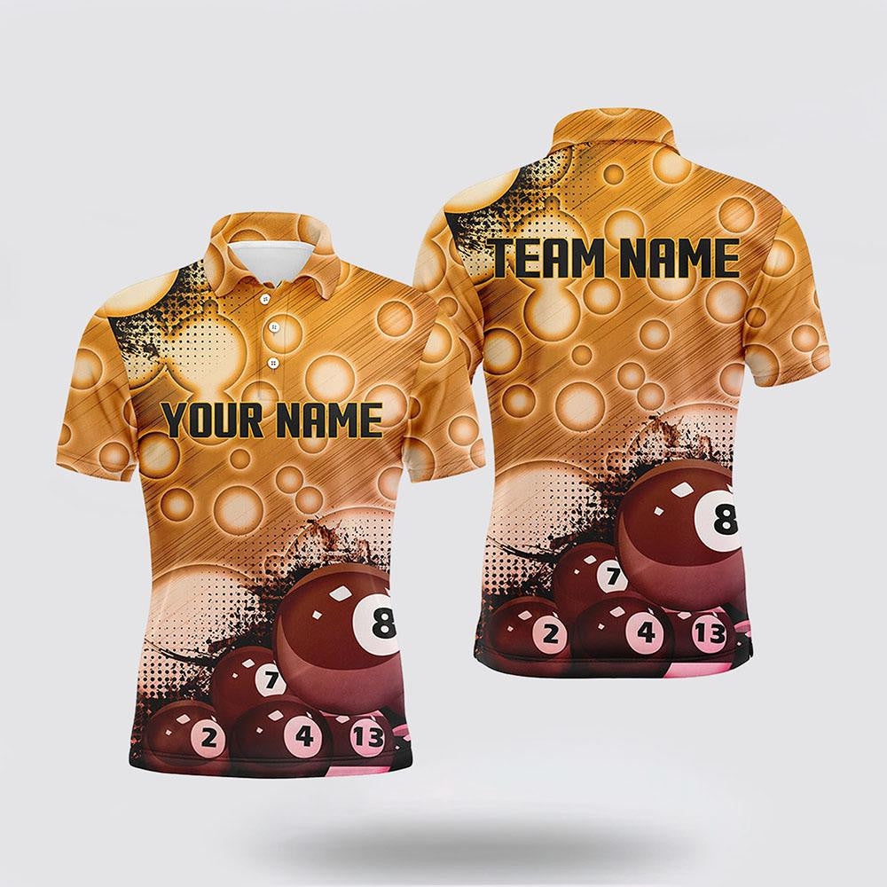 Billiard Polo Shirts, Gold Billiard Balls 3D Pattern Men's Billiard Shirts, Billiard Shirt Designs