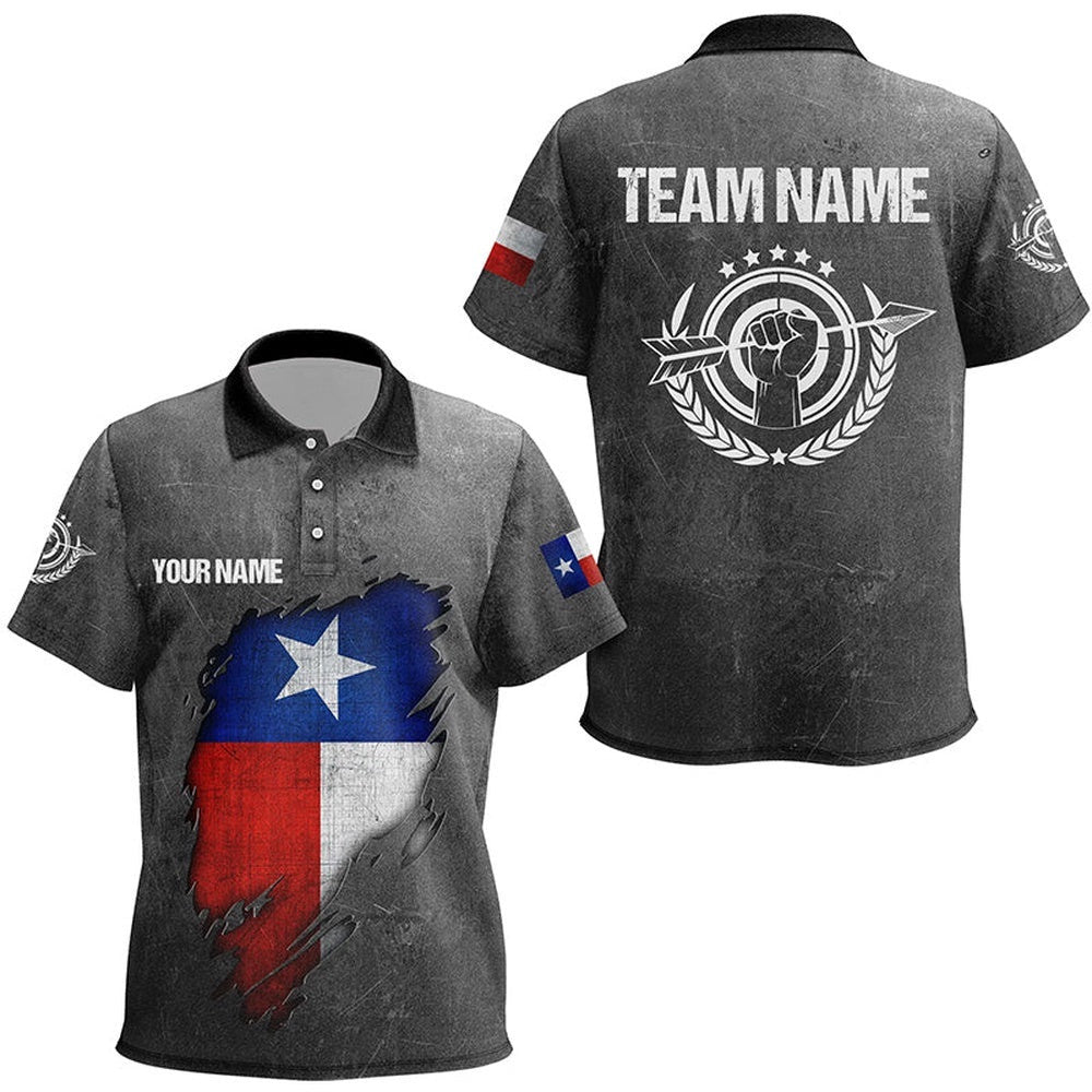 Grunge Texas Archery Polo Shirts, Custom Texas Flag Shirts For Archers, Custom Archery Team Polo Shirt