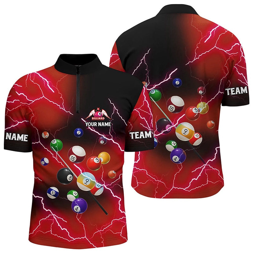 Billiard Balls Thunder Lightning Red Version Custom Polo Shirts, Personalized Billiard Polo Shirt