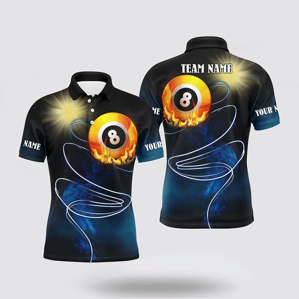 Billiard Polo Shirts, 8 Ball Billiard Flame Full Printing Billiard Polo Shirts Gift, Billiard Shirt Designs
