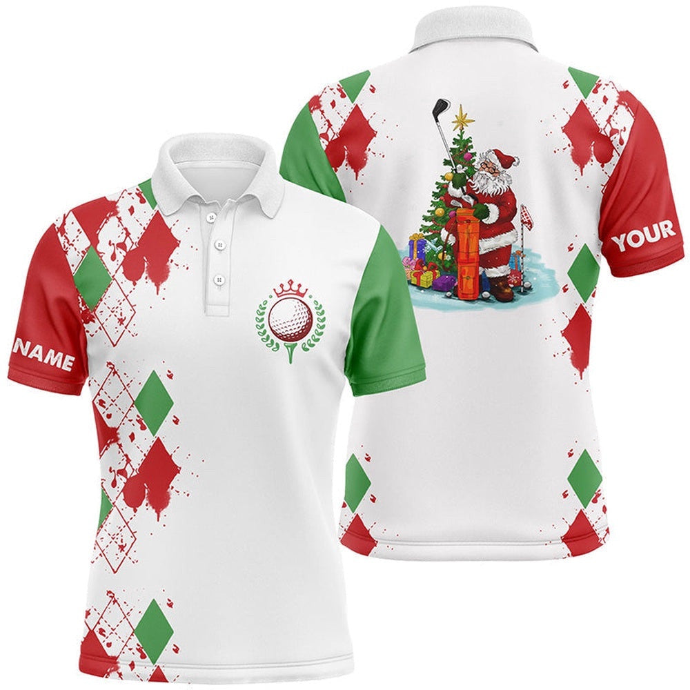 Christmas Men's Golf Polo Shirt Custom Christmas Santa Claus White Golf Shirt For Men, Team Golf Jersey, Golf Polo Shirt, Golf Shirts